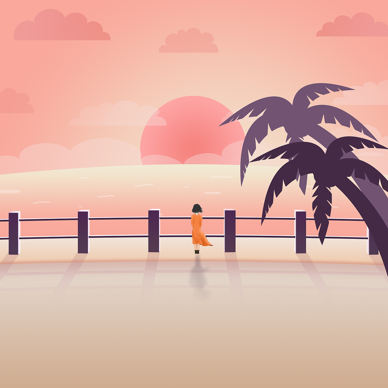 夕阳下的你|插画|艺术插画|爱设计的企鹅兽_原创作品-站酷zcool