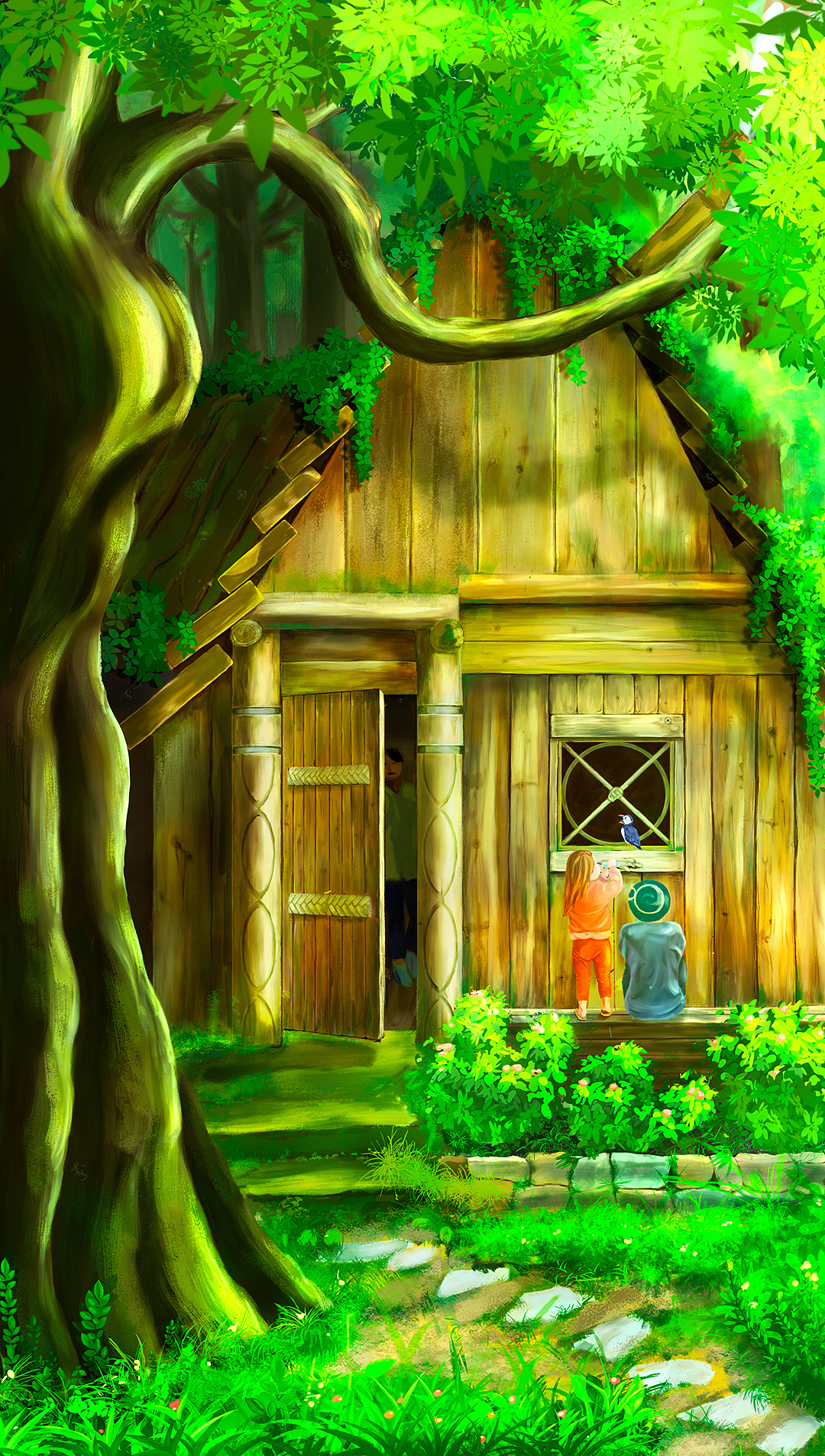 原创插画《森林小木屋》
