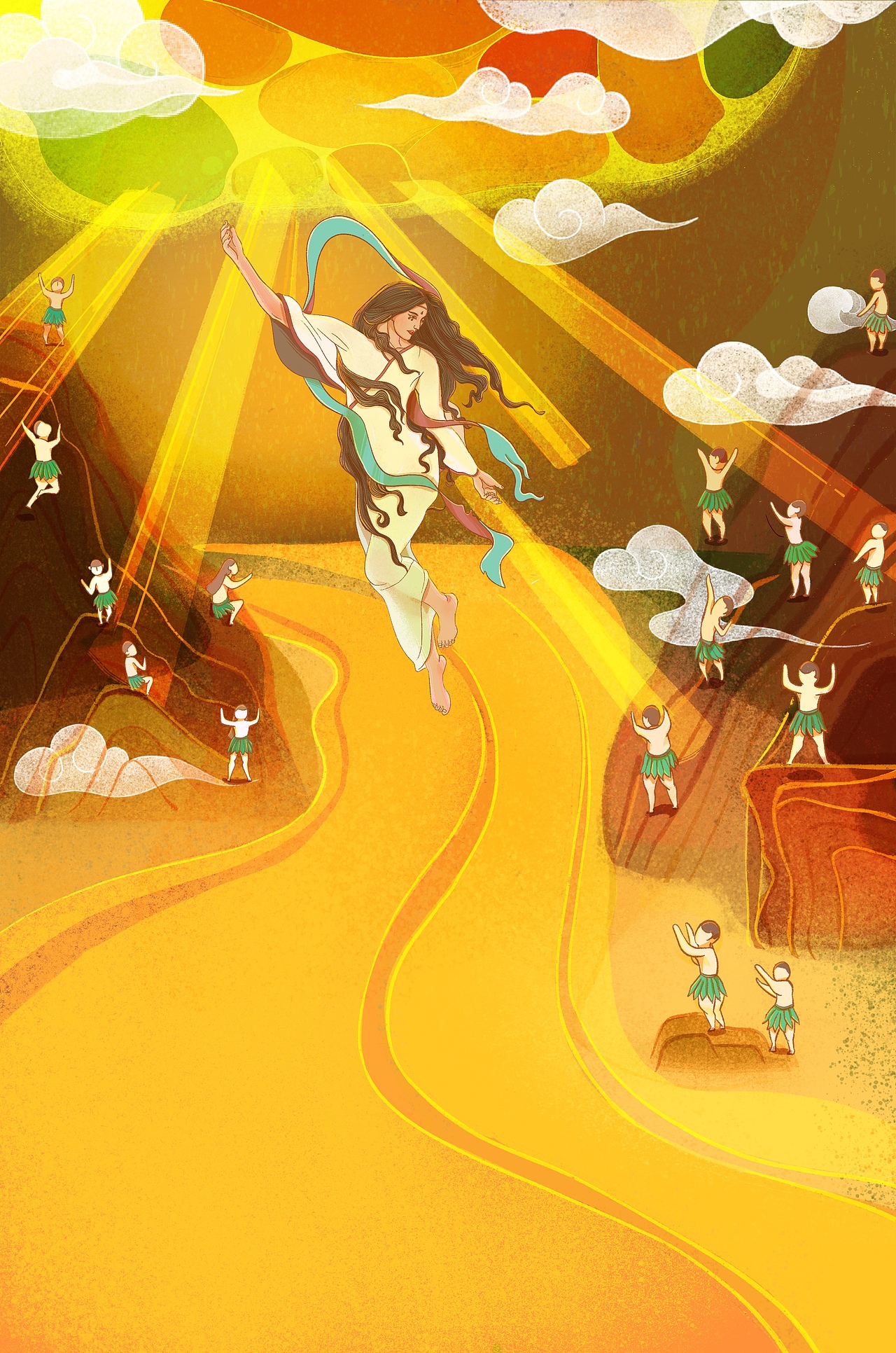 女娲补天成功归来,普天同庆.