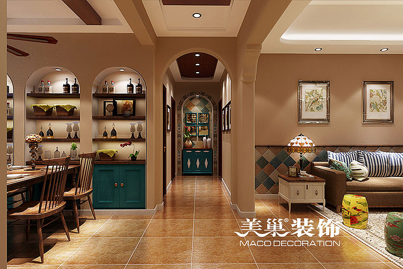 清华大溪地三室两厅装修效果图欣赏——走廊