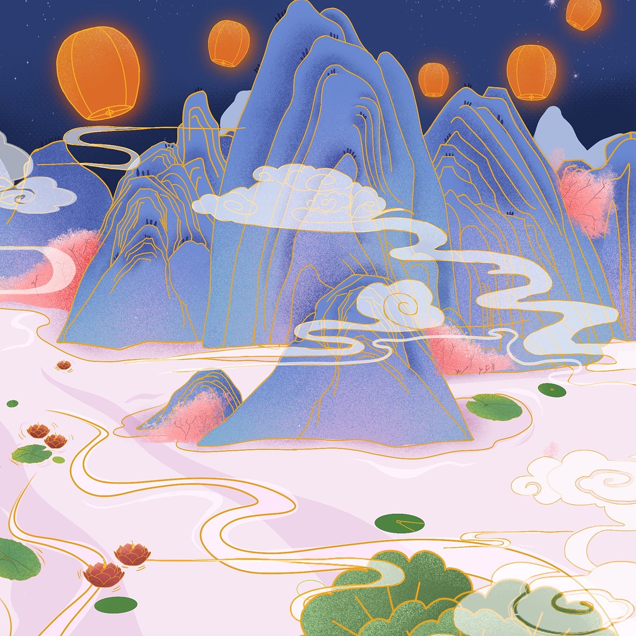 《月宫西楼》||中秋节国风商业插画（图ZMjIxNTQ0NTA4） - 商业插画 - 站酷设计师陈biubiu的手原创素材 - 站酷ZCOOL