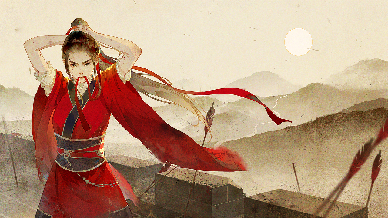 原创作品插画商业插画水彩花木兰木兰白衣巷九最近的创作与速涂总结