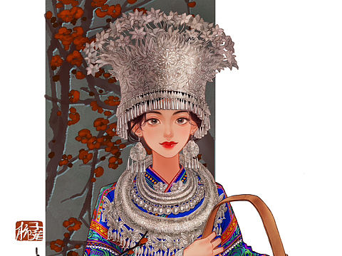 （少数民族插画）苗族女孩