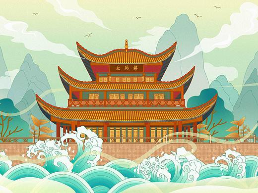 原创国潮建筑插画-岳阳楼