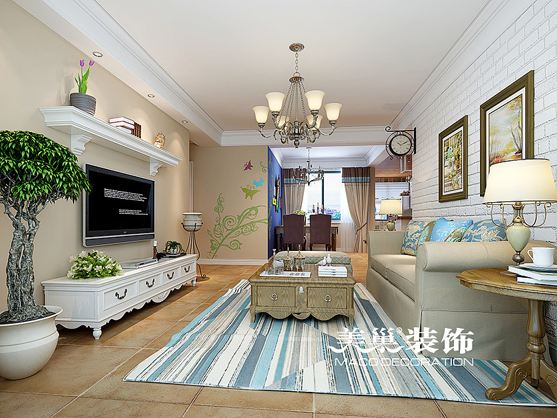 阳光城三室两厅美式风格装修效果图——客餐厅