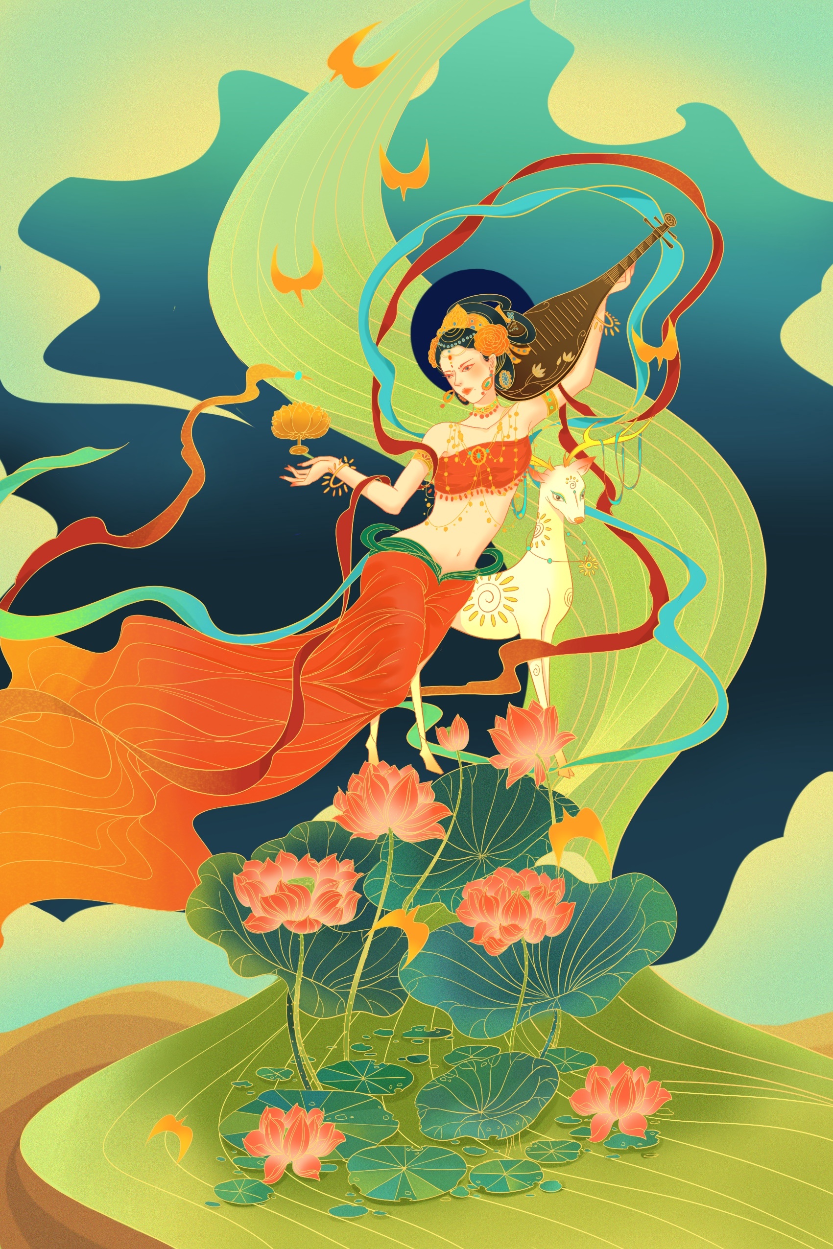 国潮敦煌与荷花