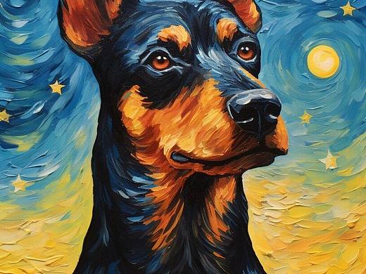 商业插画宠物油画风格/杜宾犬油画风格插画