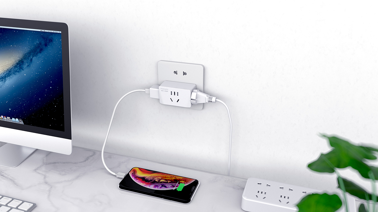 飞利浦一转三插座建模渲染~