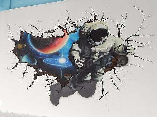 3D立体画 | 立体壁画 | 学校墙绘——《宇宙遨游》