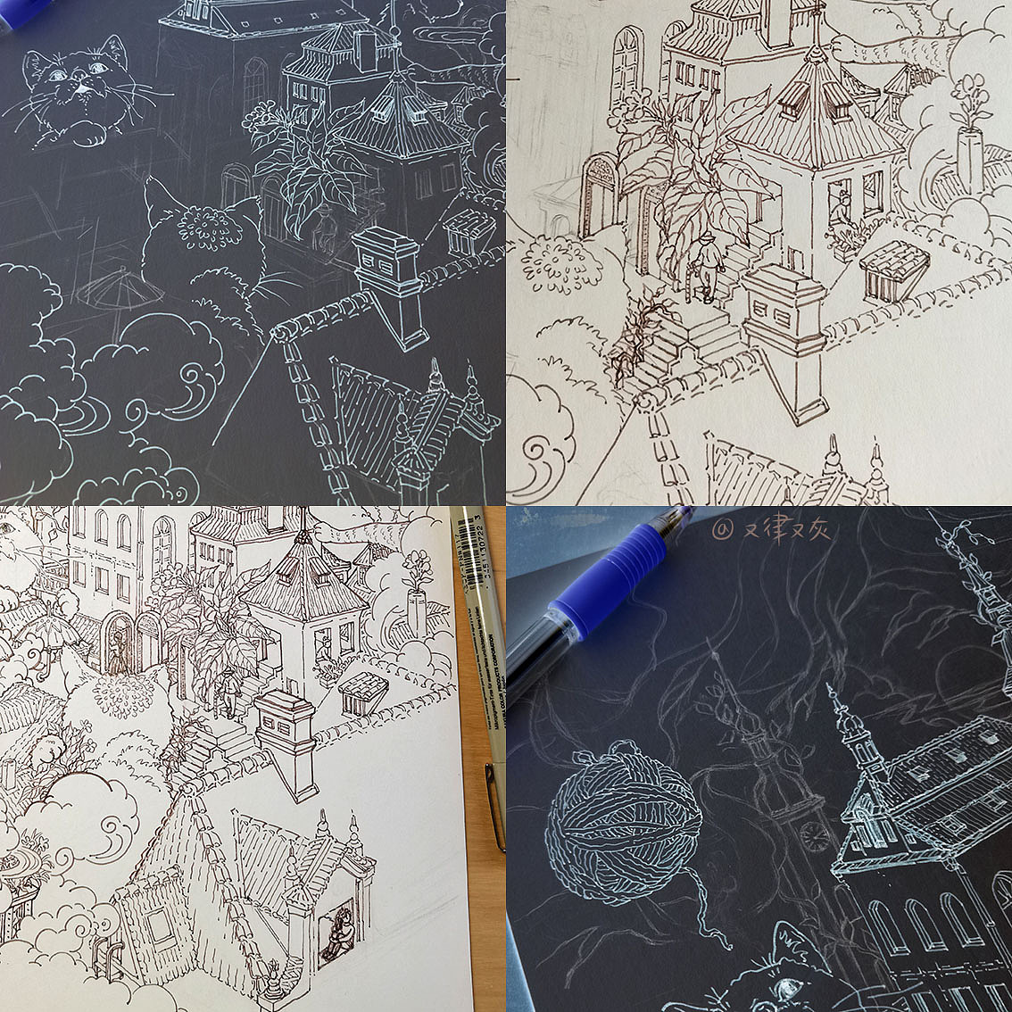 画建筑的过程冒出一个又一个活物