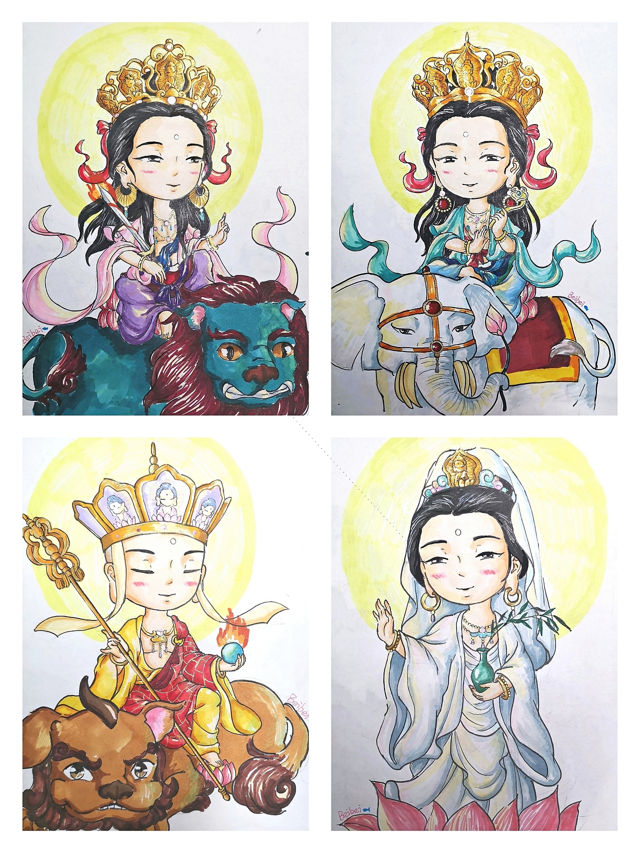 Jinbeibei画的四大菩萨（图ZMjc2NTI2OTYw） - 艺术插画 - 站酷设计师芋螺姑娘原创素材 - 站酷ZCOOL