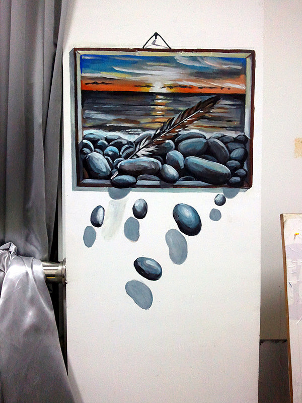 3d墙绘——调皮的石头