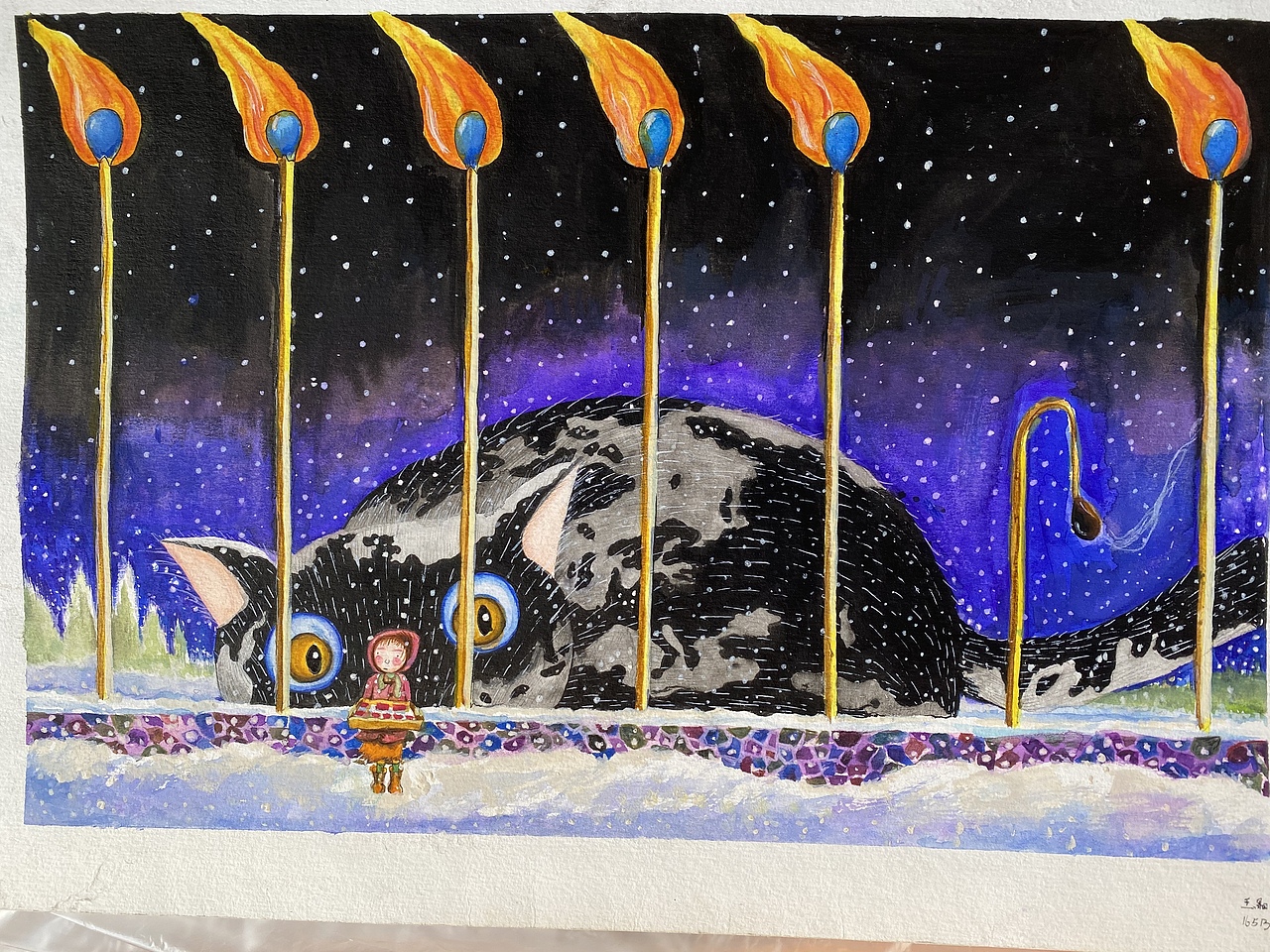 第一幅插画作品——《卖火柴的小女孩》,选自几米绘本《真的假的啊?