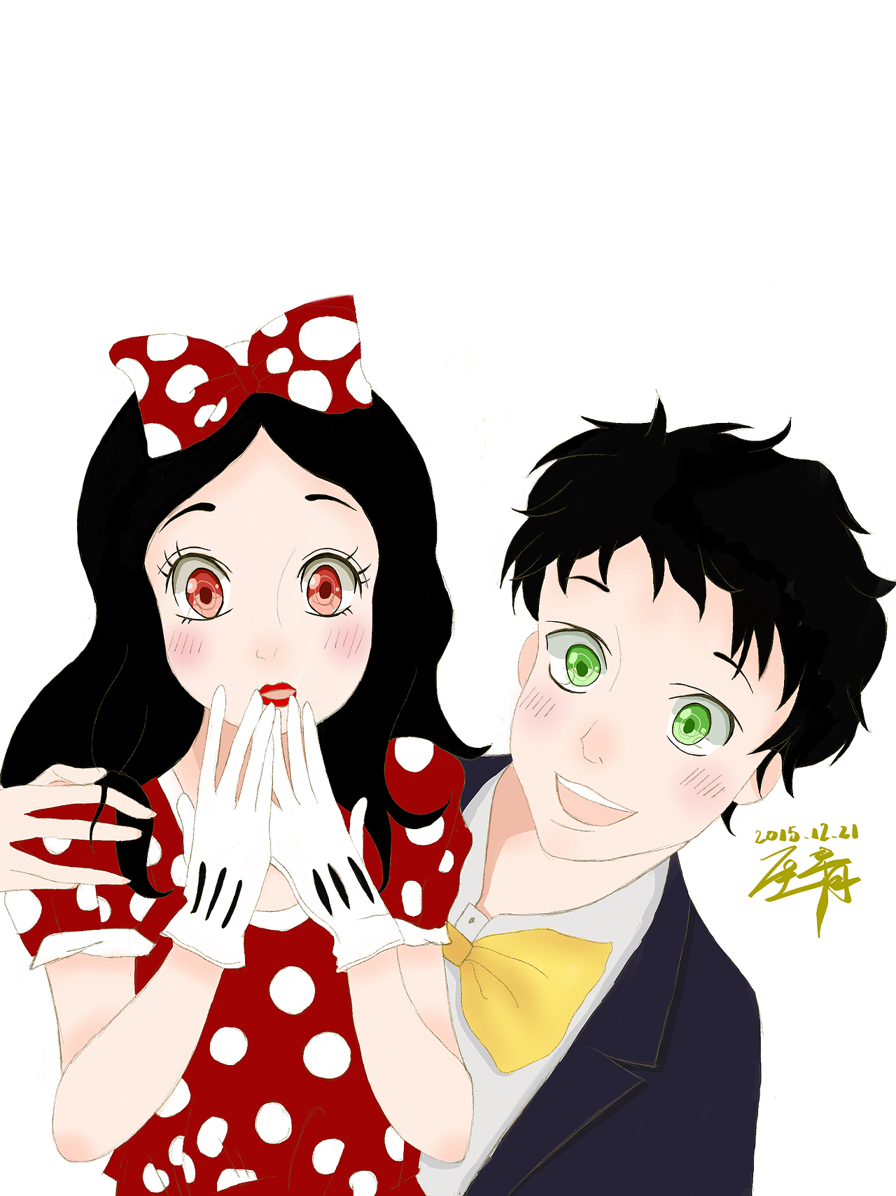 米奇米妮拟人线稿扒的某大神的手绘线稿自己上色