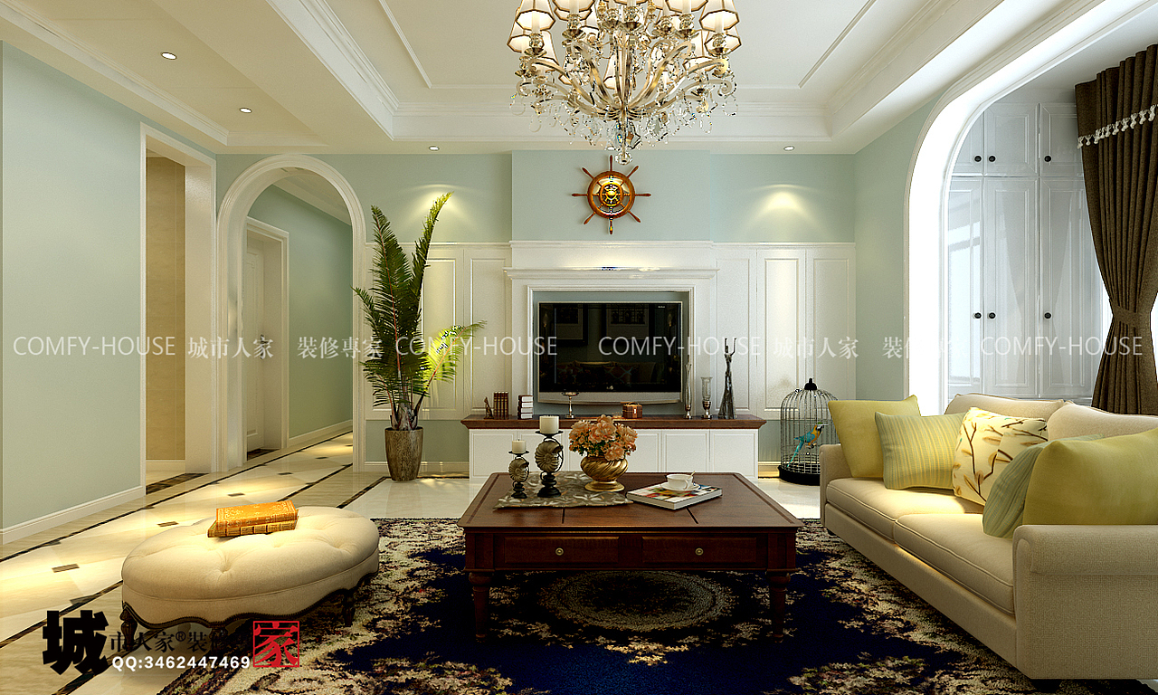 章丘140平四室两厅美式风格效果图