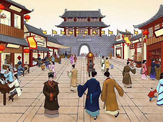 几张  “古代街景” 包装插画