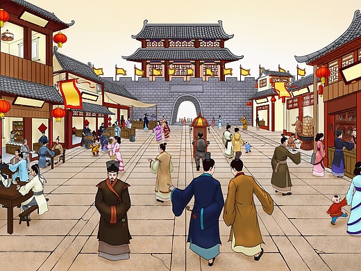 几张  "古代街景" 包装插画