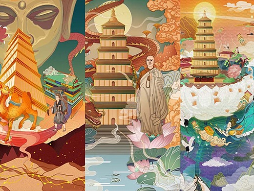 "梦回唐朝"之西安大雁塔趣味性插画设计