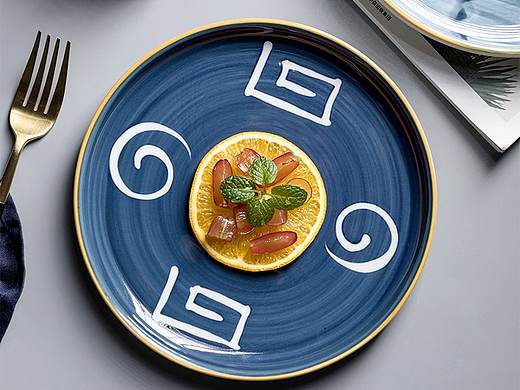 创意日式平盘手绘陶瓷青花盘家用水果盘浅盘子餐具摄影