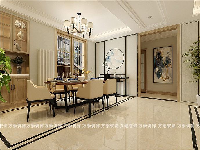 济南万泰装饰西江华府新中式效果图——客餐厅