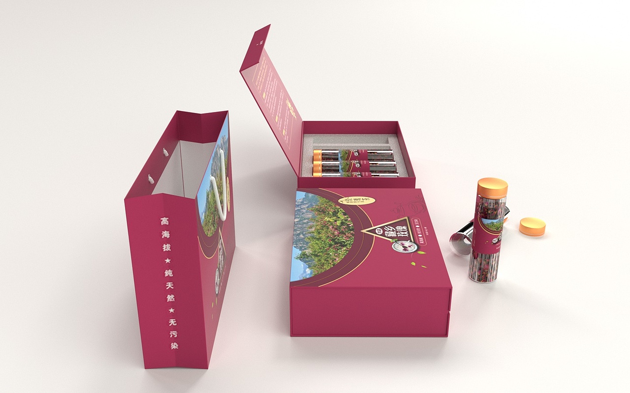 玫瑰花茶礼盒包装设计渲染