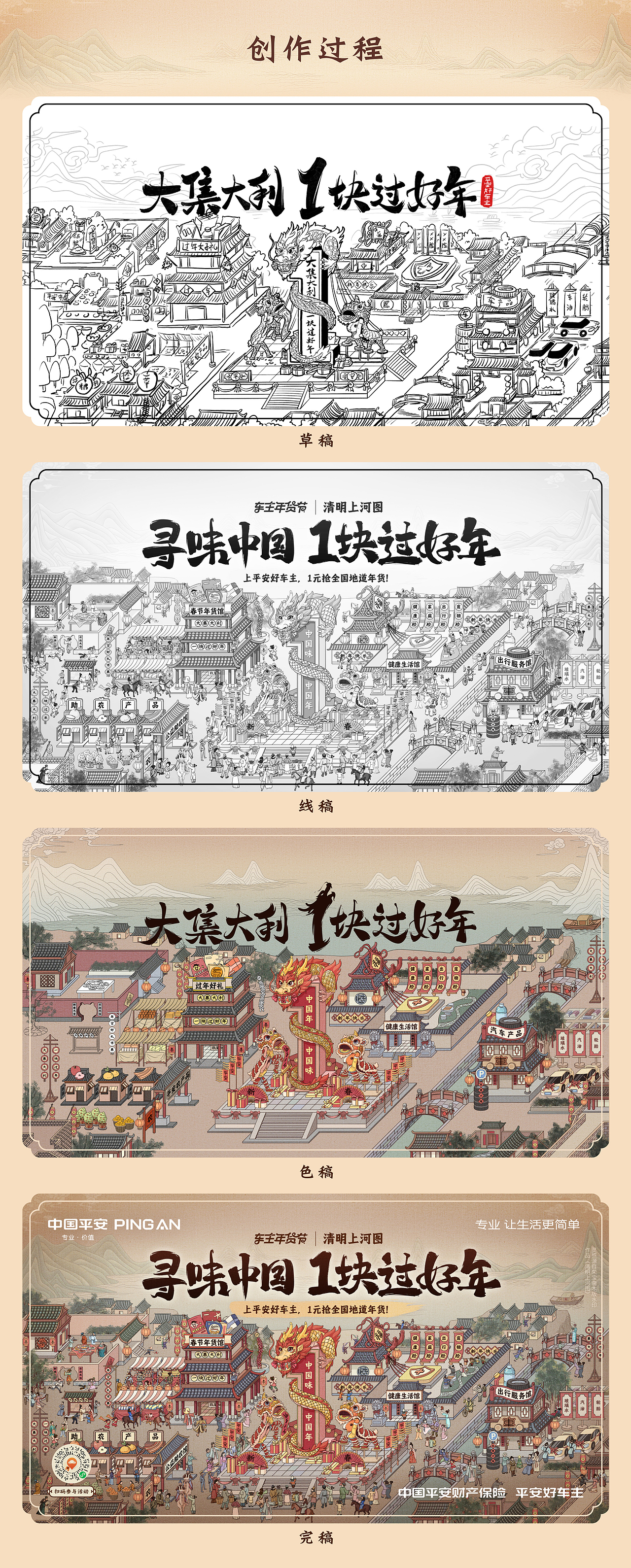 中国平安X《清明上河图》| 2024年货节插画设计