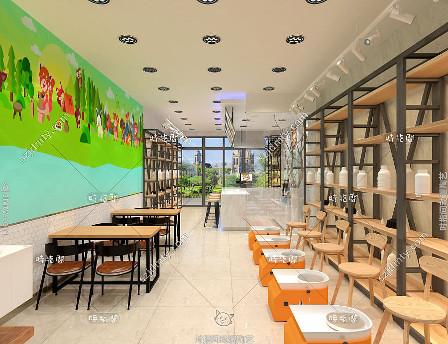 时指间陶吧加盟店装修风格,陶艺店加盟店效果图,陶艺店加盟,开陶艺店,陶艺店