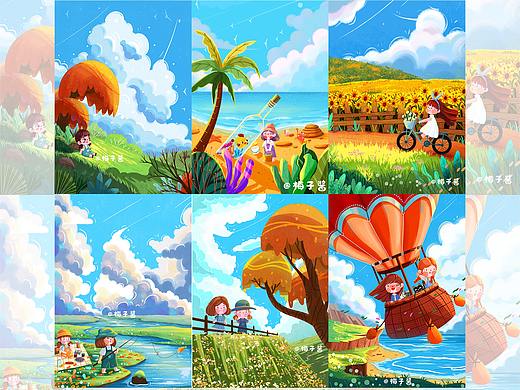 儿童插画合集——蓝天白云（个人主页-ZNTY4NzI5NTY=） - 儿童插画 - 站酷设计师梅子酱zj原创素材 - 站酷ZCOOL