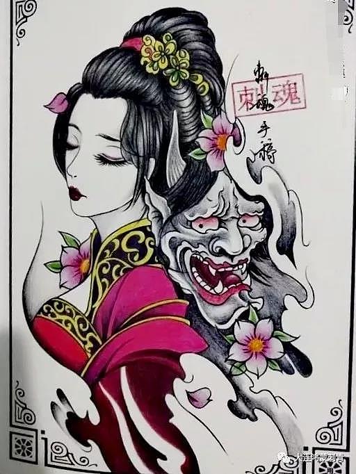 为无锡荟聚纹身爱好者提供几款纹艺伎身手稿远航刺青