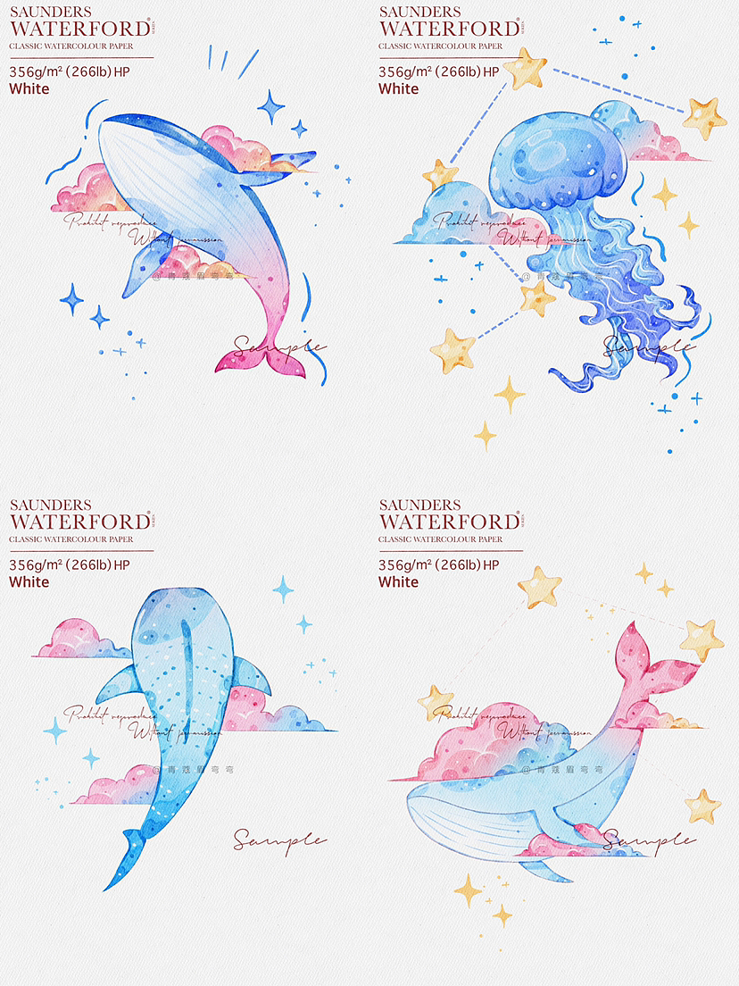 梦幻水彩丨鲸落、水母、鲸鲨