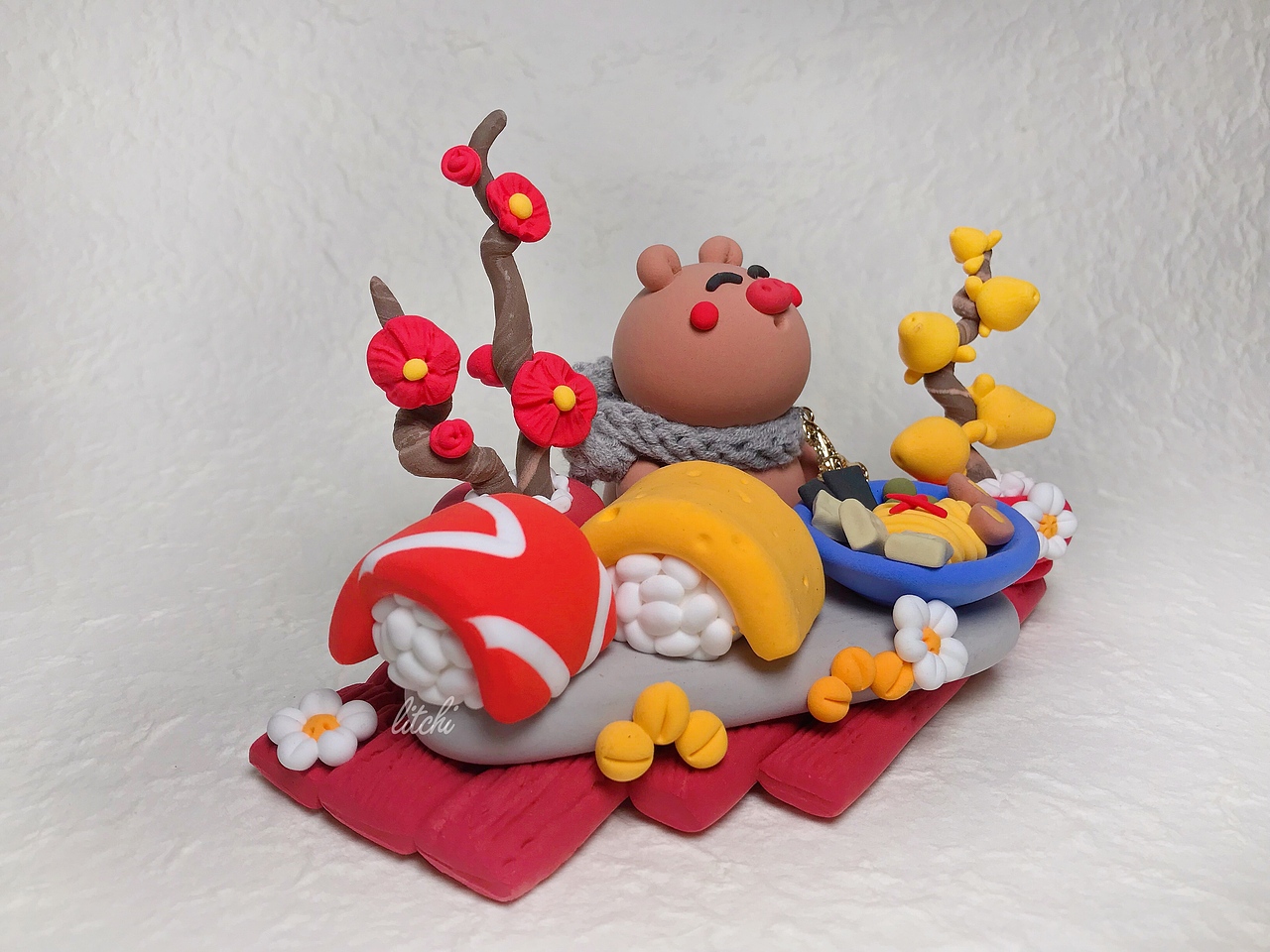 粘土创作：春节/赏樱（图ZMTg4MjQzMTA0） - 工艺品设计 - 站酷设计师荔_枝_小_作原创素材 - 站酷ZCOOL