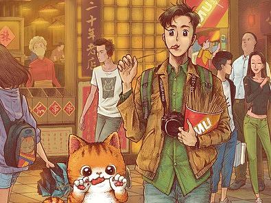 原创插画《带上橘猫去旅行》-成都
