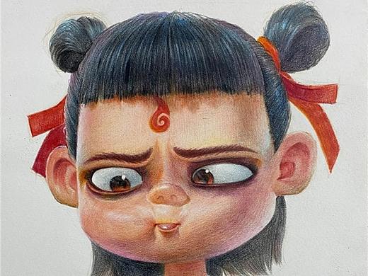 彩铅《哪吒》卡通肖像绘画教程