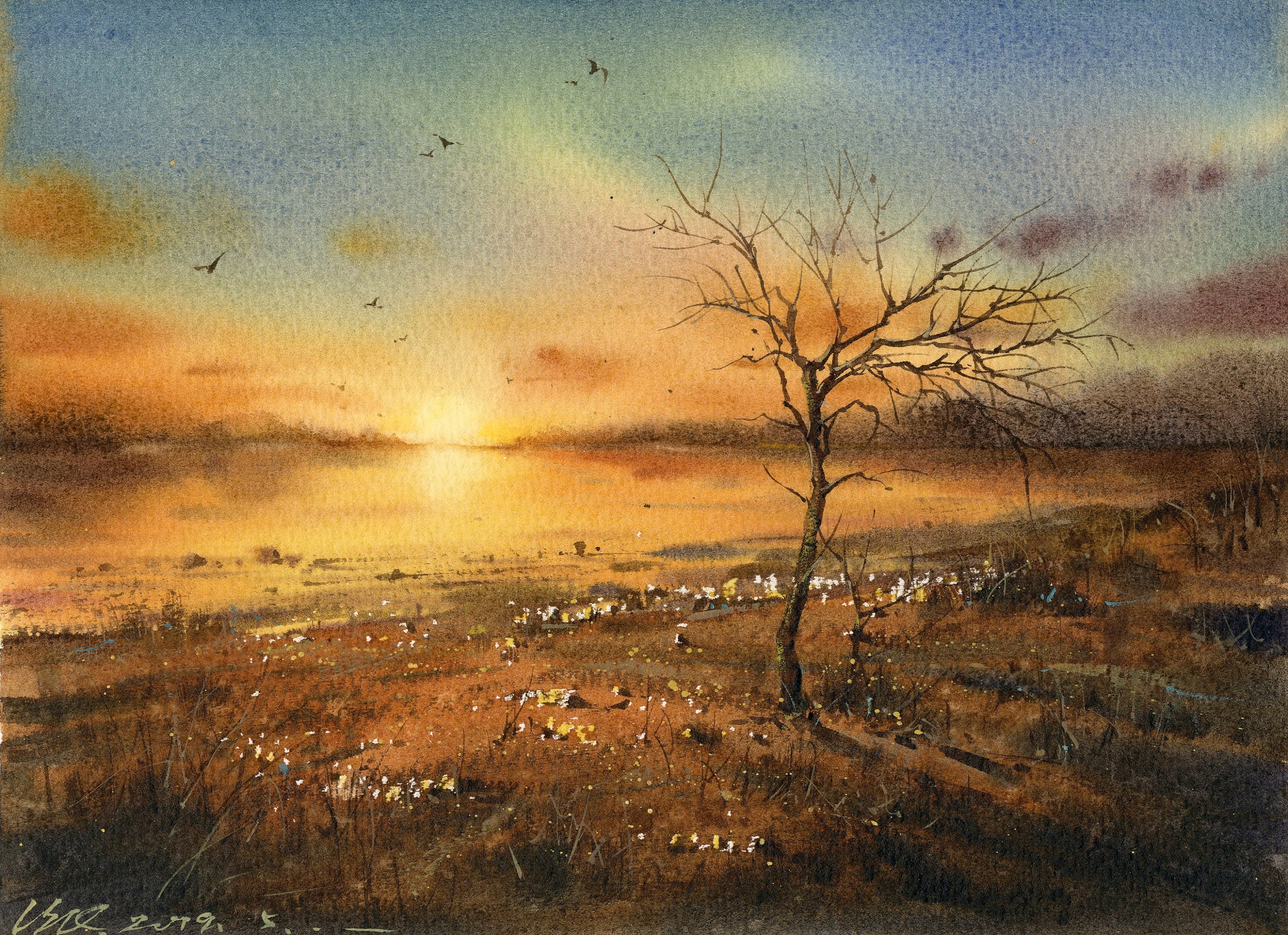 老树黄昏示范过程(附带视频)|纯艺术|绘画|陈思齐水彩 - 原创作品