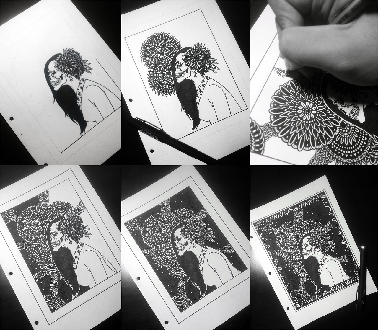 黑白纯手绘—暗黑星座系列 附绘制过程