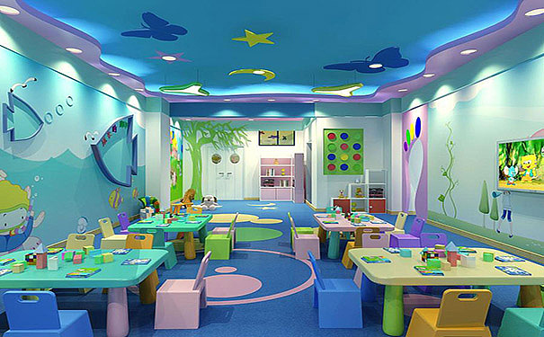 成都幼儿园设计:这个设计是幼儿园活动室,以海底为主题,让幼儿能够有带入感,恍如在海底世界