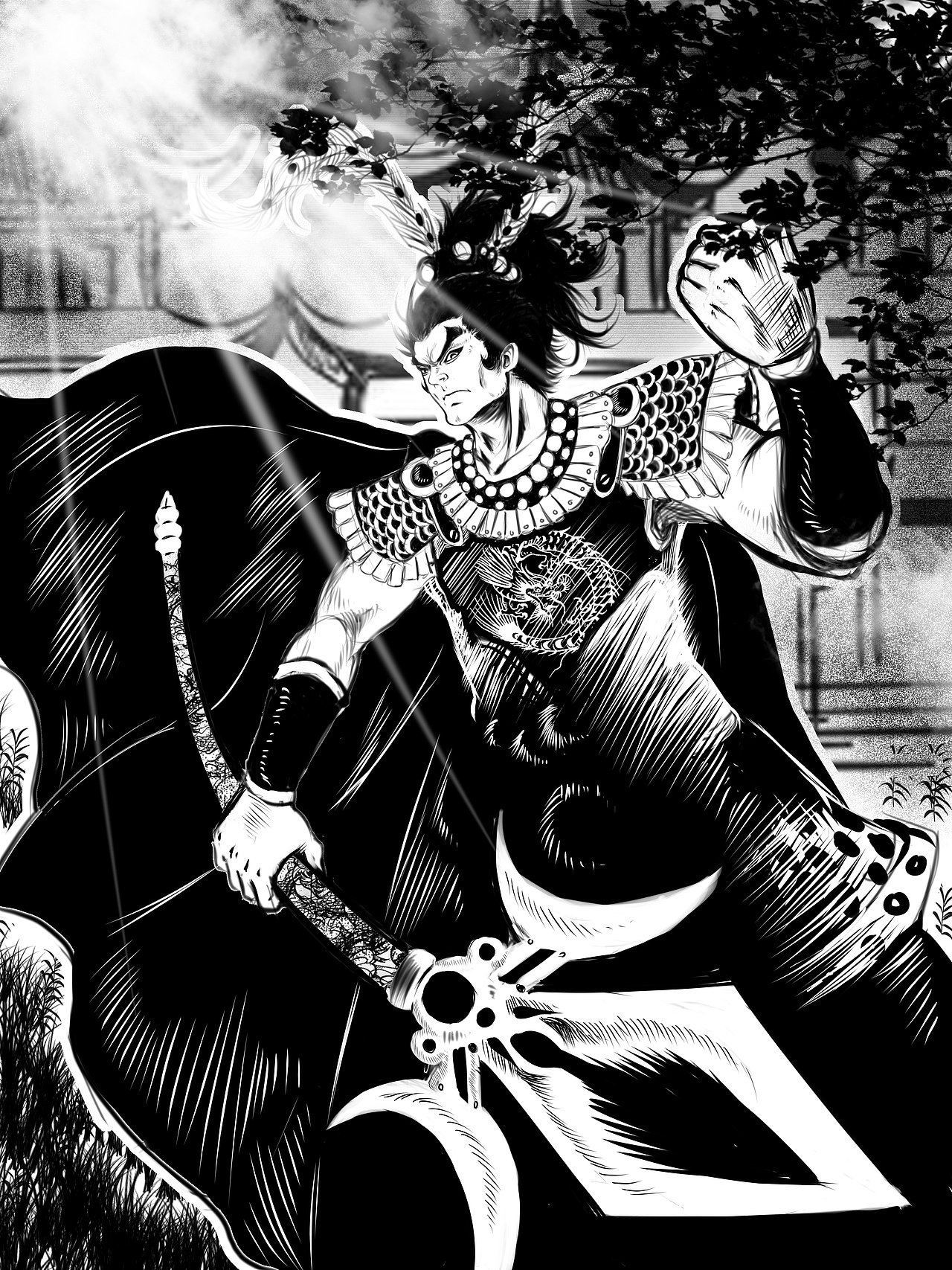 三国演义,黑白漫画风格人物立绘