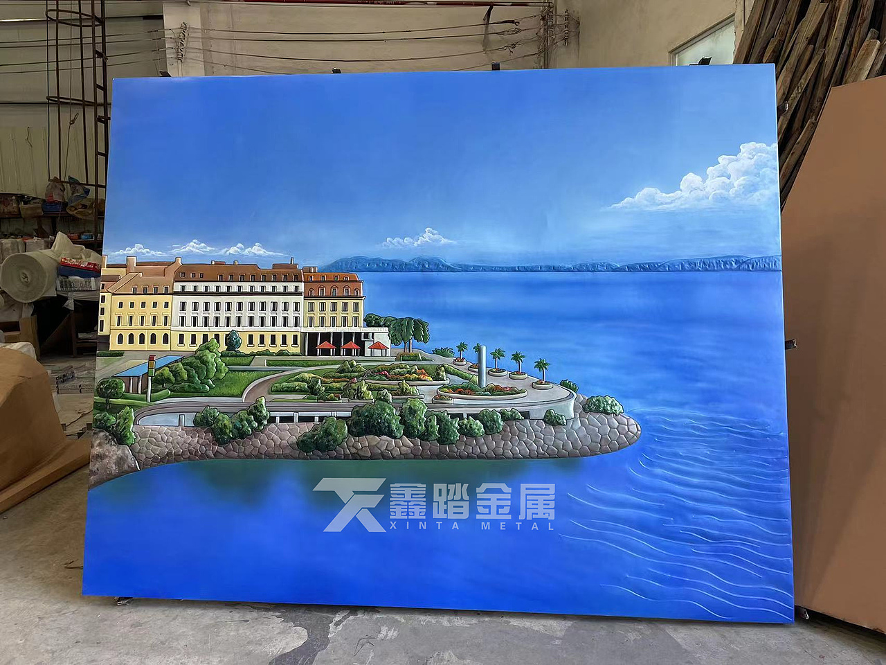 酒店景墙装饰金属壁画 紫铜锻打浮雕阿尔卑斯山脉壁画