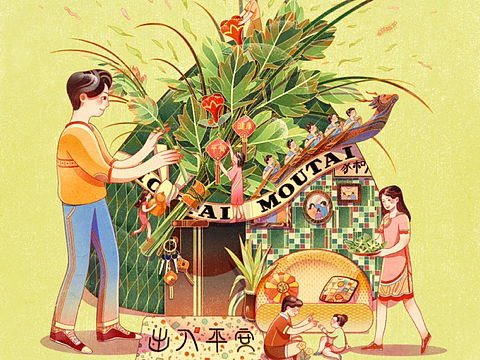 传统节日插画-《新春纳福》《端午安康》《中秋团圆》