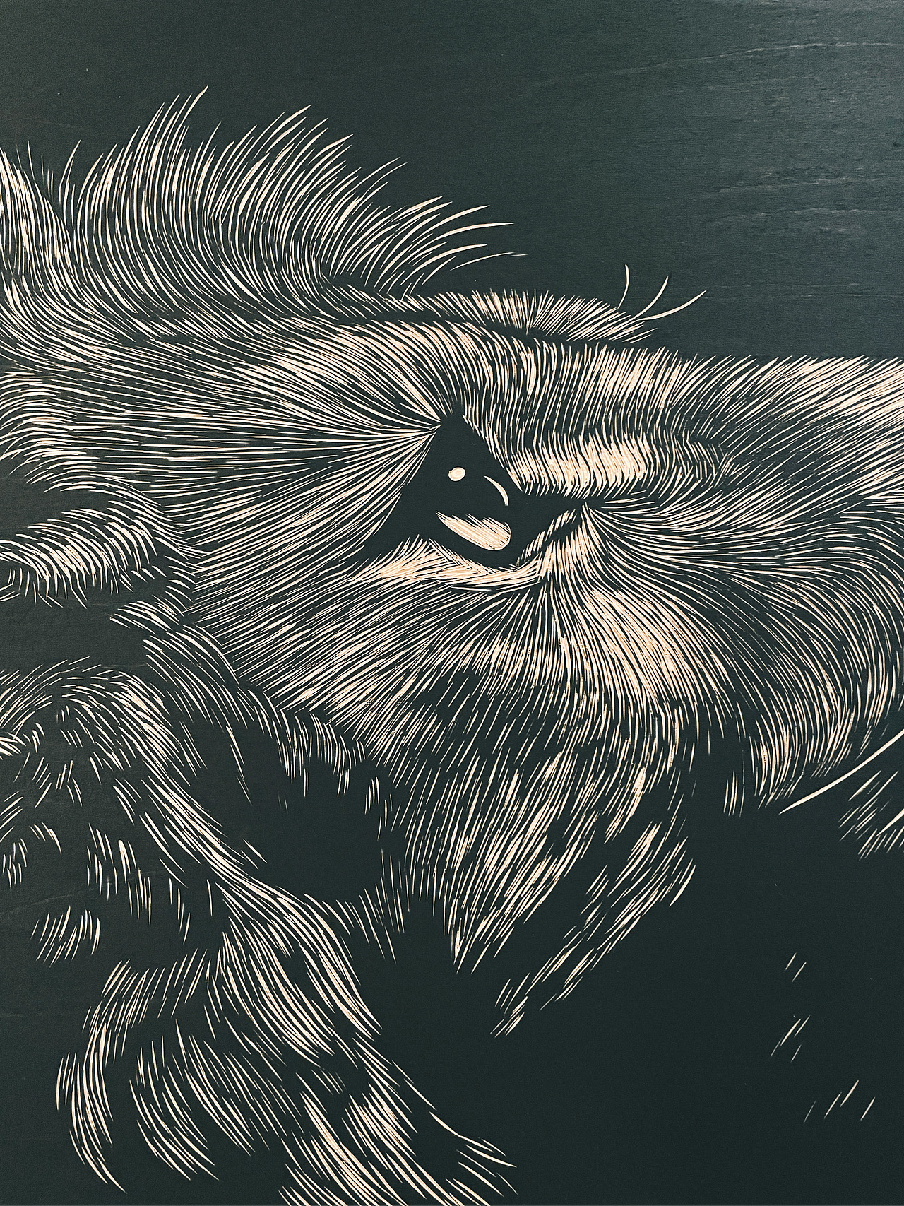 手工雕刻黑白木刻版画狮子