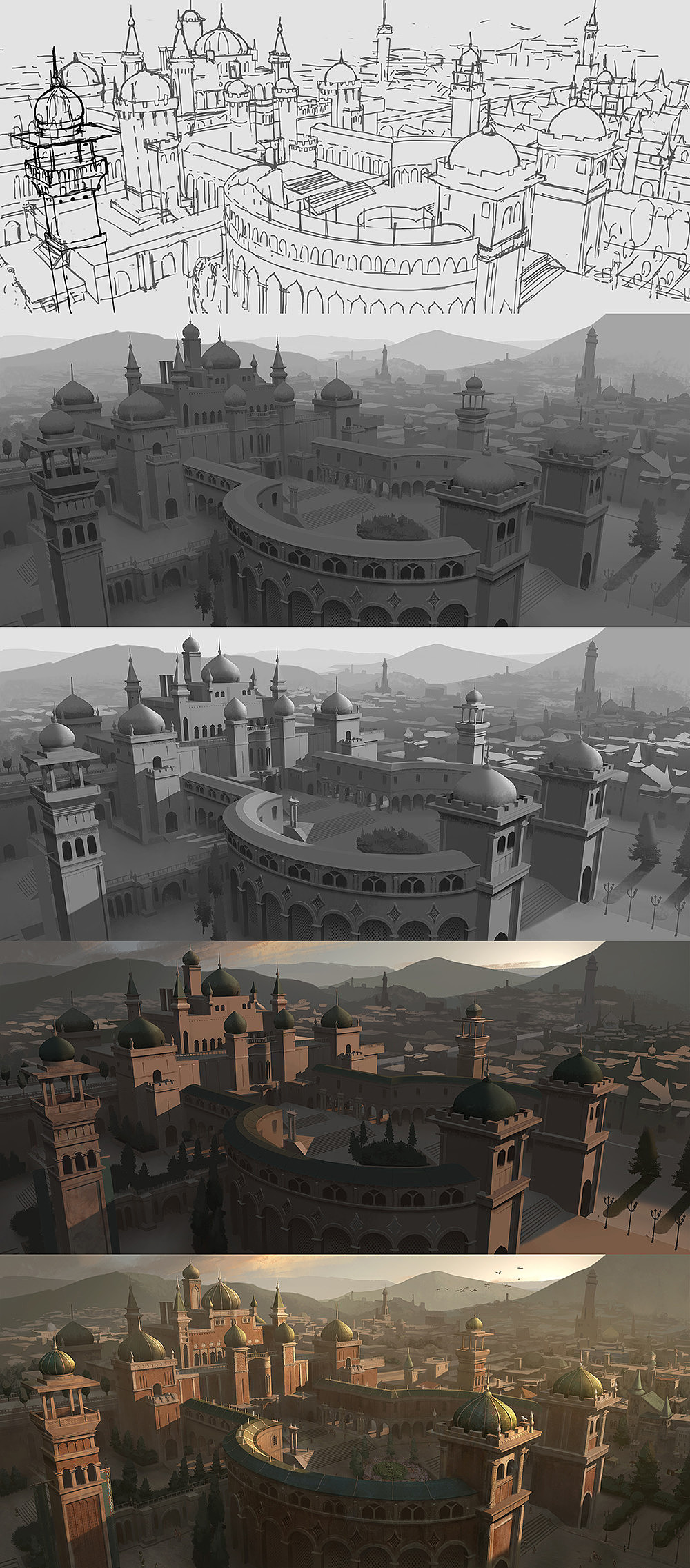 概念3488百味战士场景原画-欧式建筑载具单体设计4834百味战士单体