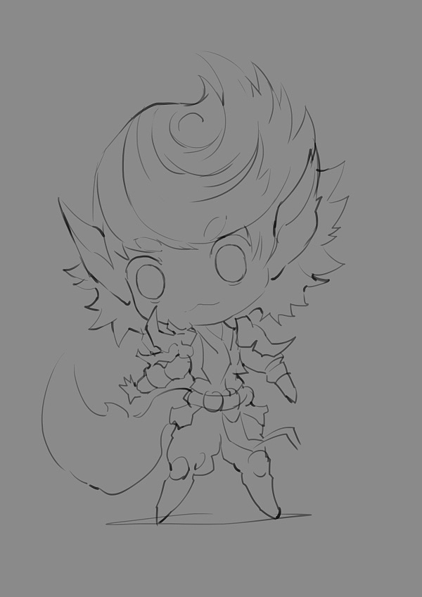 1.起稿,用线勾出角色大概的动态、造型和轮廓。