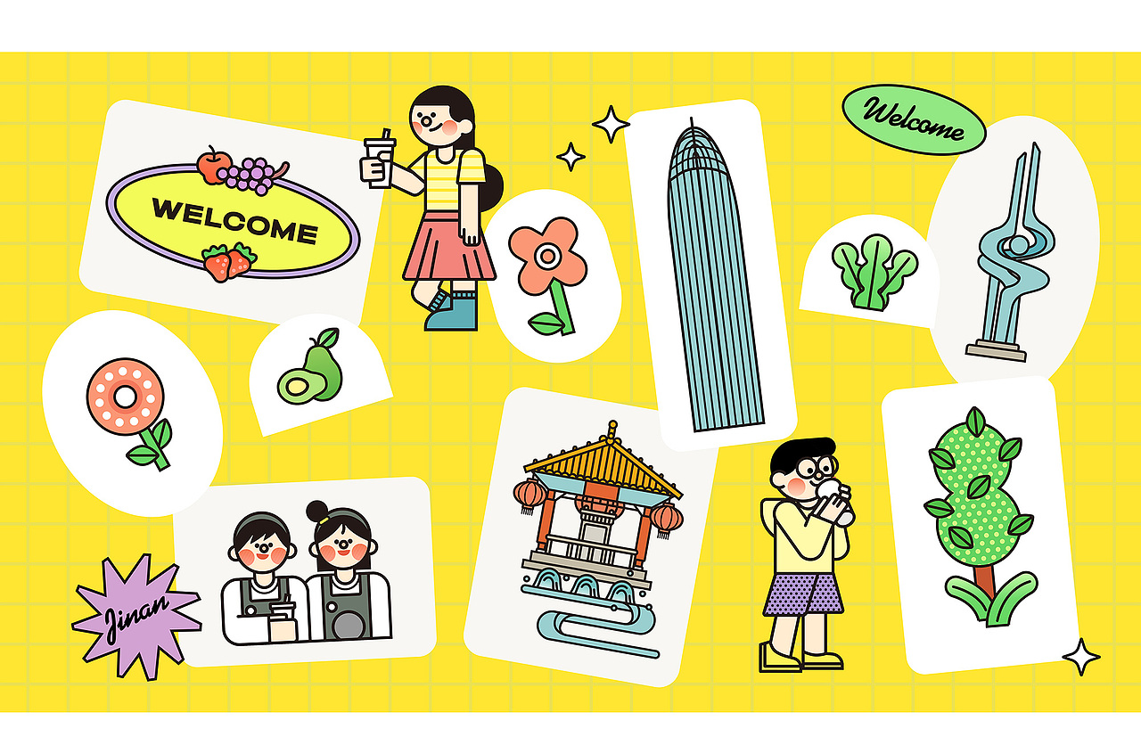 济南城市活动插画（图ZMjg2NzMxMzQ0） - 商业插画 - 站酷设计师hello春天原创素材 - 站酷ZCOOL