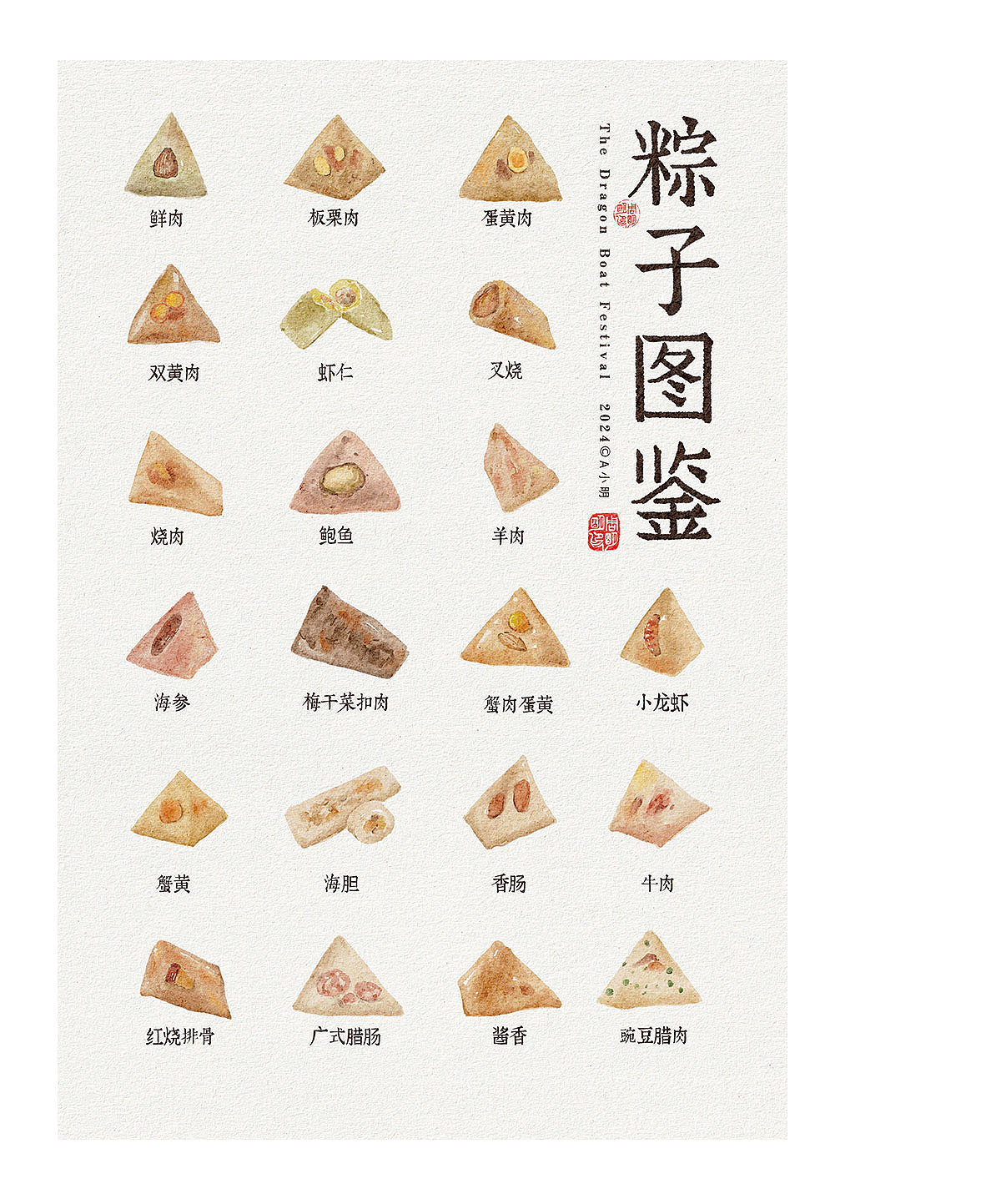 水彩 | 端午节 | 粽子图鉴（图ZMzY5OTkwNTI0） - 图案 - 站酷设计师A小明原创素材 - 站酷ZCOOL