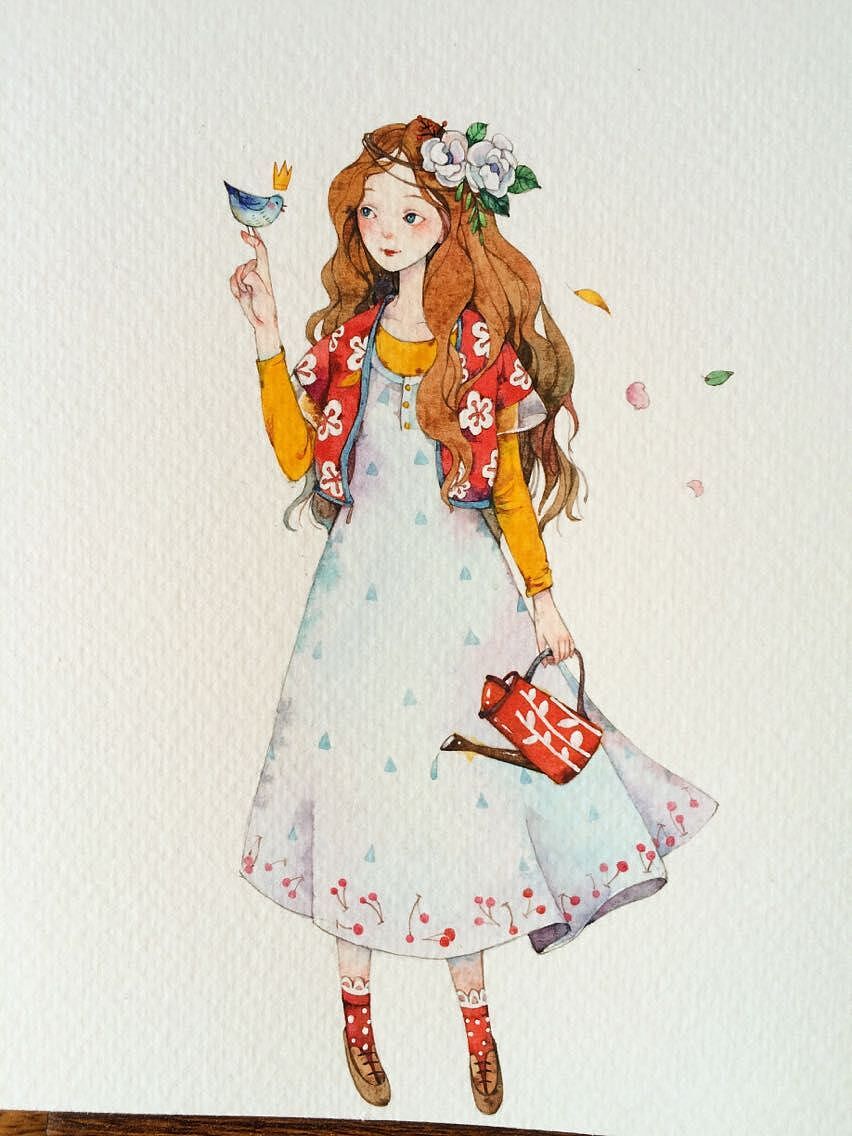 小鸟和她（图ZMjcxMjc3NTY=） - 商业插画 - 站酷设计师那仁原创素材 - 站酷ZCOOL