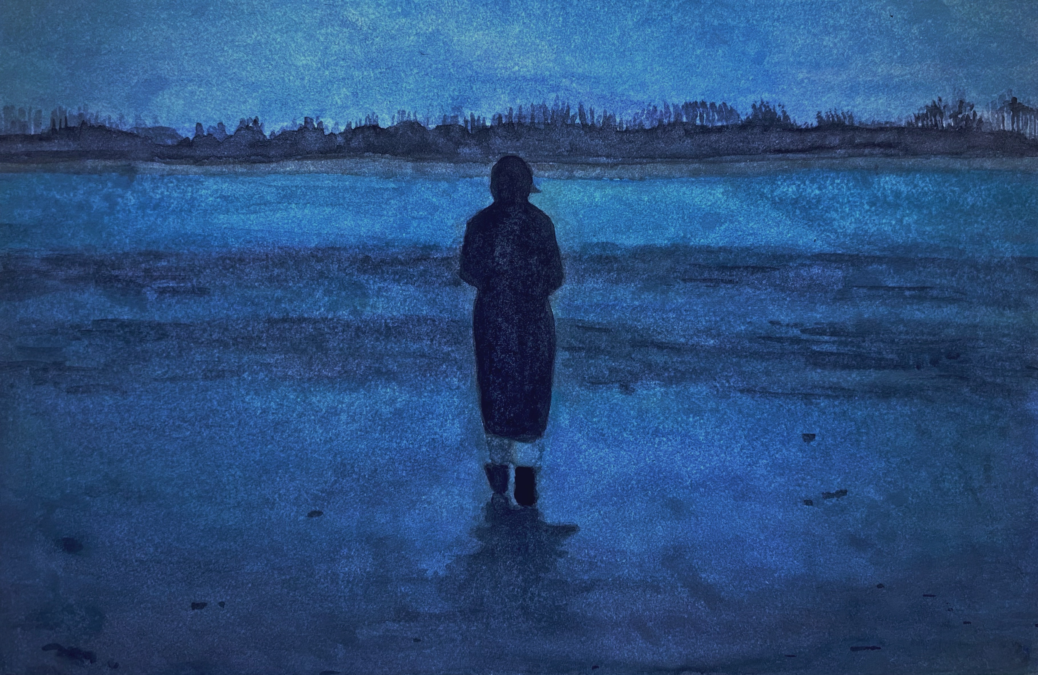 独自在夜晚的海边壁纸图片
