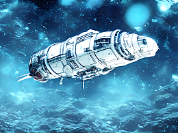 #站酷夢筆#藍色背景 白色水下智能飛船