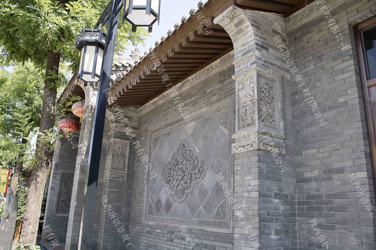 唐语新中式四合门楼大门砖雕设计