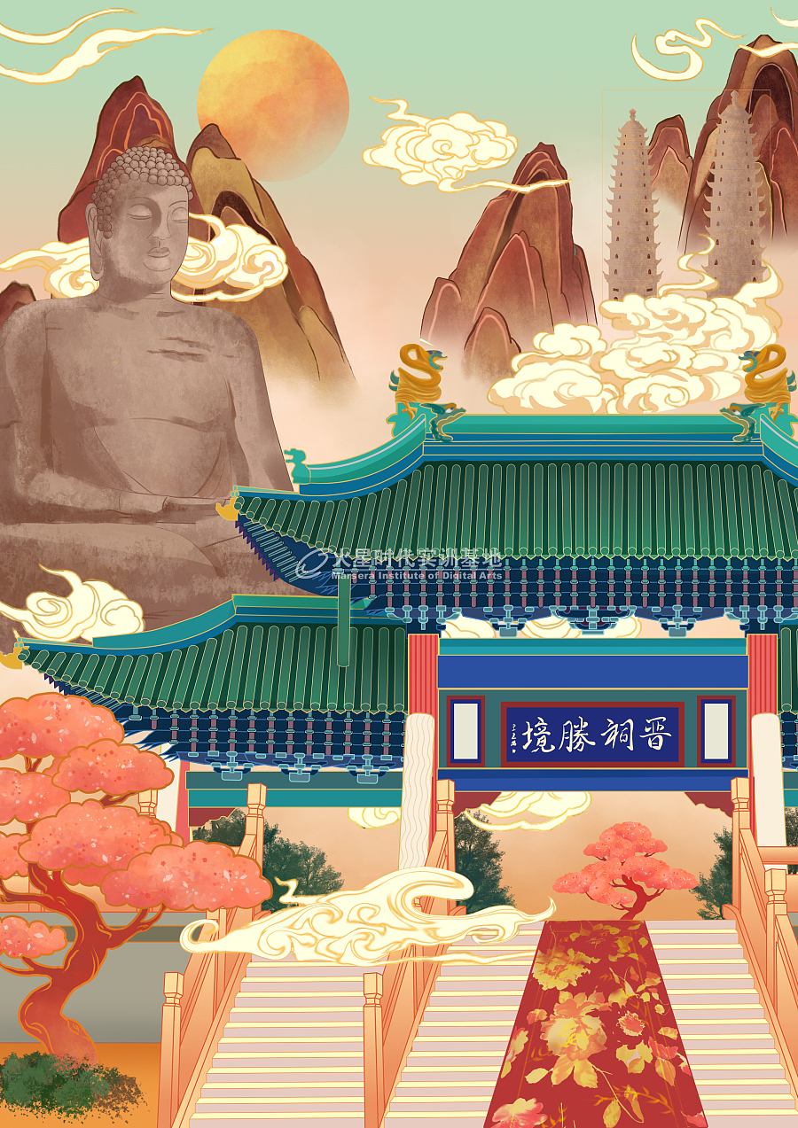 晋善晋美山西太原三大景点国风创作