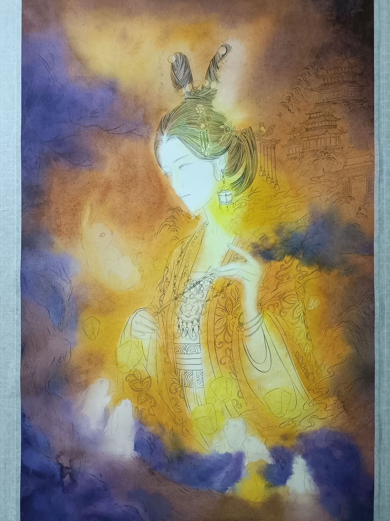 古风手绘水彩——兔仙